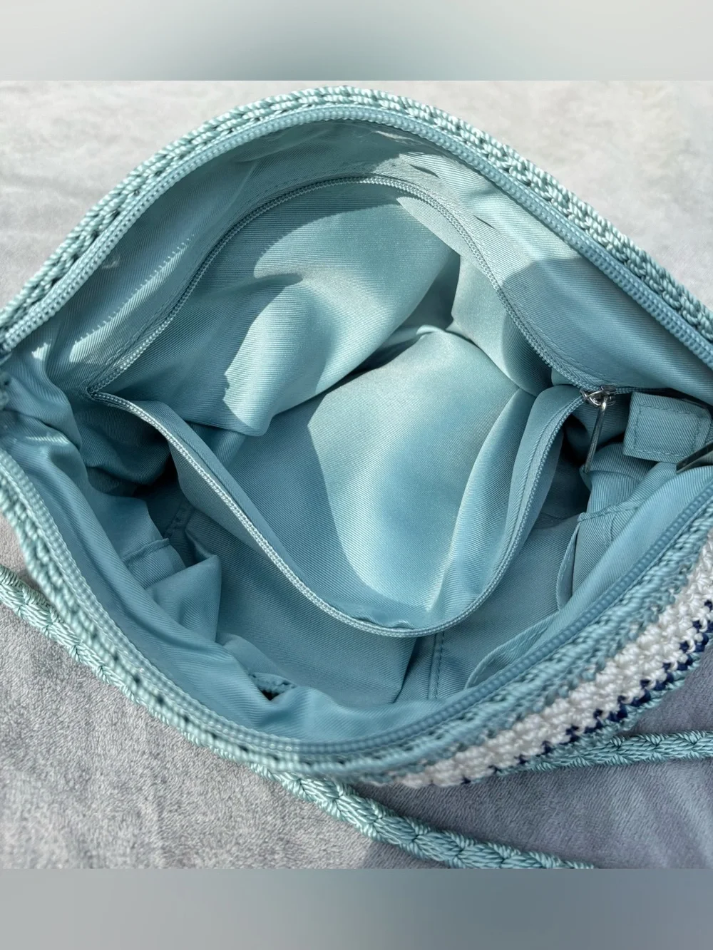 The Sak Striped Crochet Shoulder Bag in Aqua, Navy, Cream & Yellow
